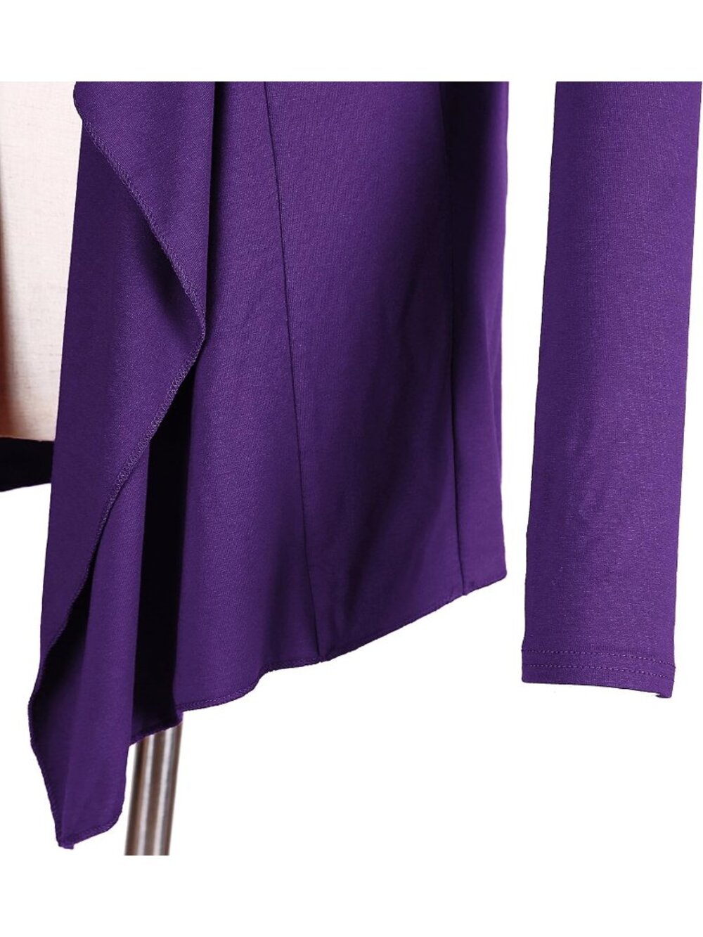 🆕Women's Dark Purple Drape Front Open Cardigan Long Sleeve Irregular Hem Jacket - Picture 5 of 5